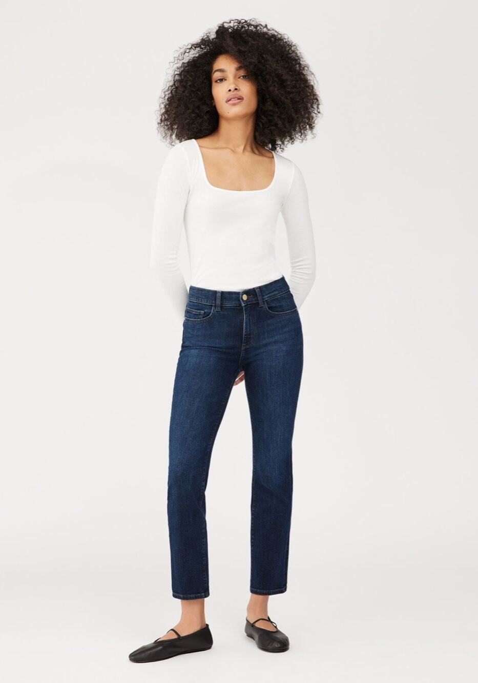 DL1961 Mara Straight Mid Rise Instasculpt Ankle Jeans India Ink Blue Size 27